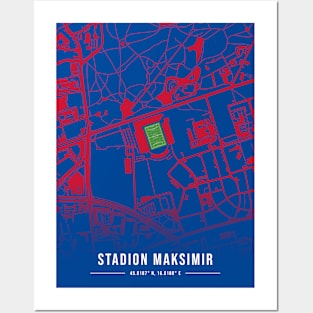 Maksimir Stadion Blue Map Design Posters and Art